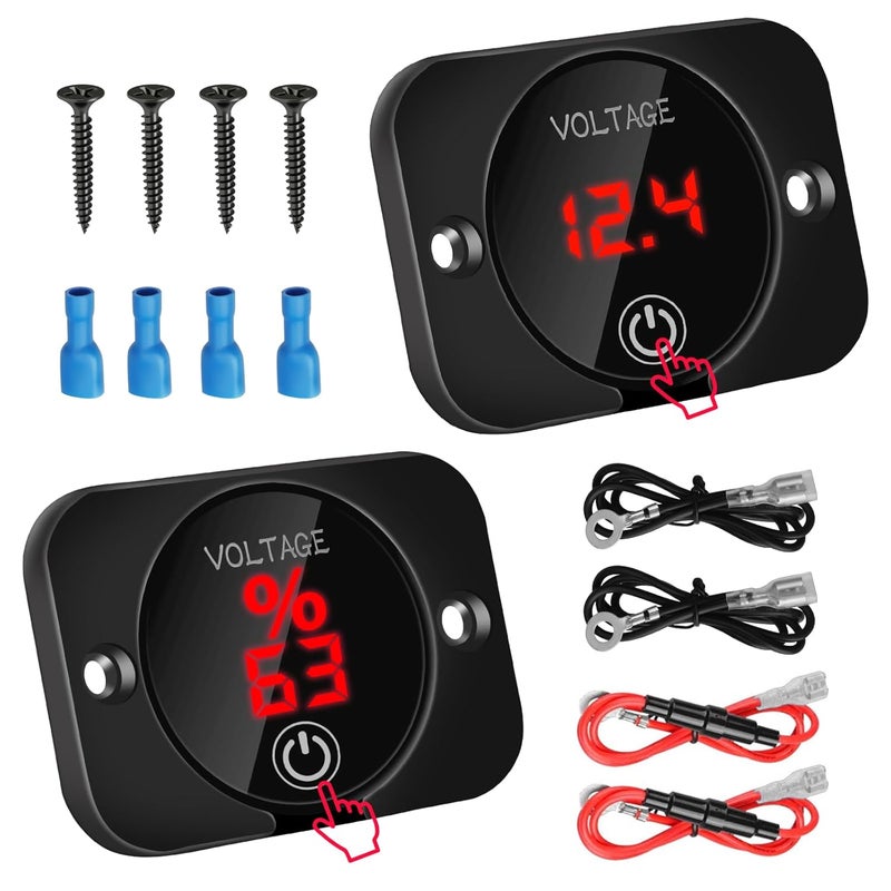 Linkstyle Battery Voltage Gauge, DC Volt Meter 12 Volt 24 Volt, LED Digital Display Voltage Meter, Waterproof Voltmeter with Touch Switch for Car RV Motorcycle Boat Golf Cart - Image 1